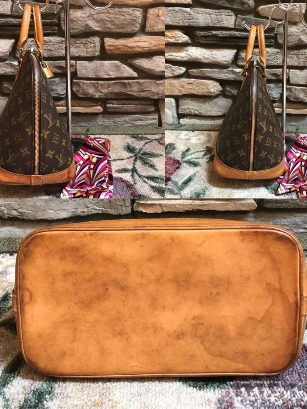 Louis Vuitton Alma PM Monogram Handbag with Pink Scarf